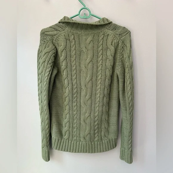L.L. Bean Double L Green Zip Up Sweater with Cable Knit Pattern NWOT - Picture 4 of 5